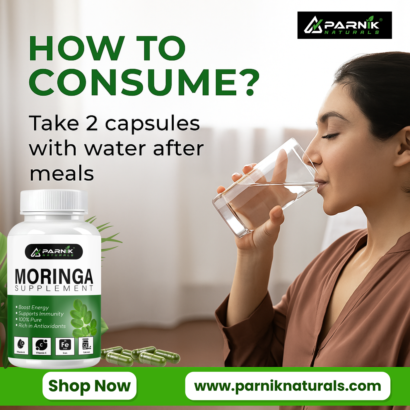 Parnik Naturals Ayurvedic Moringa Capsules 60 – Herbal Supplement for Detox, Immunity & Natural Weight Control