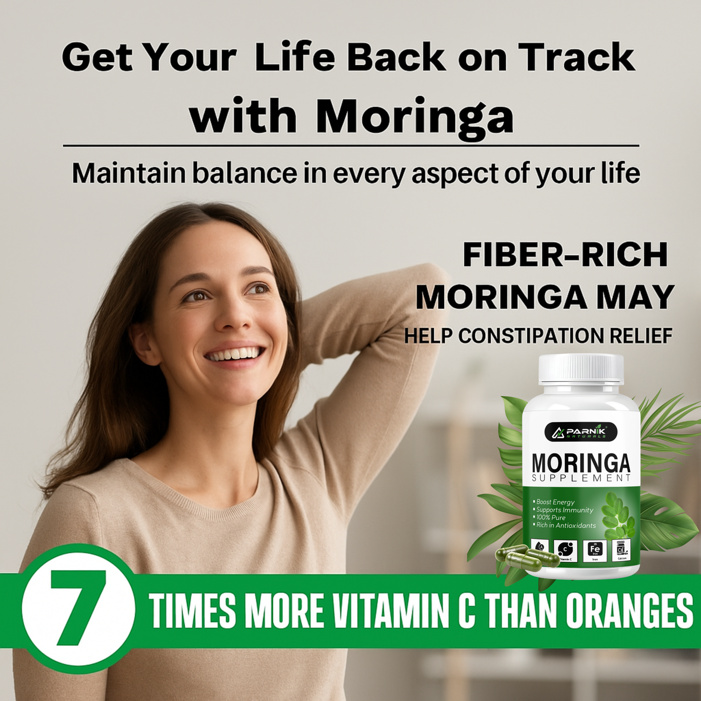 Parnik Naturals Ayurvedic Moringa Capsules 60 – Herbal Supplement for Detox, Immunity & Natural Weight Control