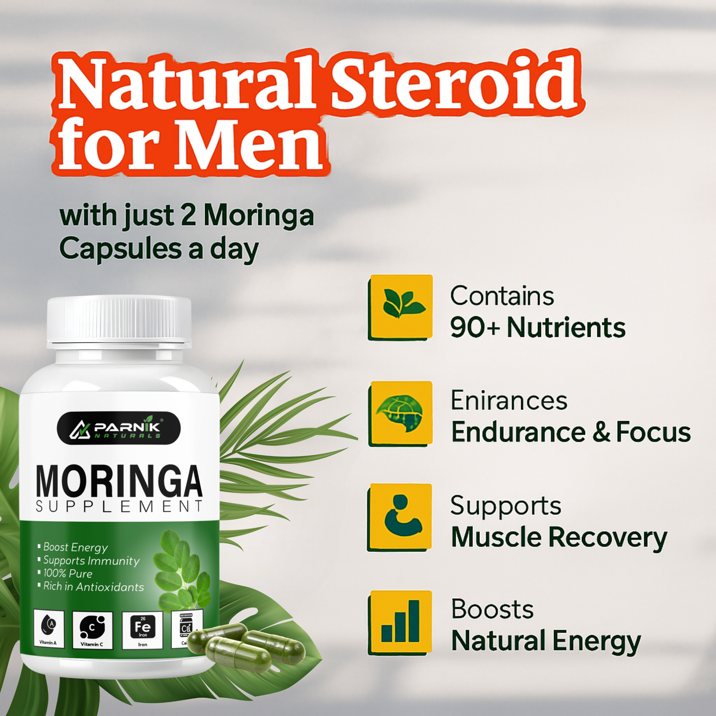 Parnik Naturals Ayurvedic Moringa Capsules 60 – Herbal Supplement for Detox, Immunity & Natural Weight Control