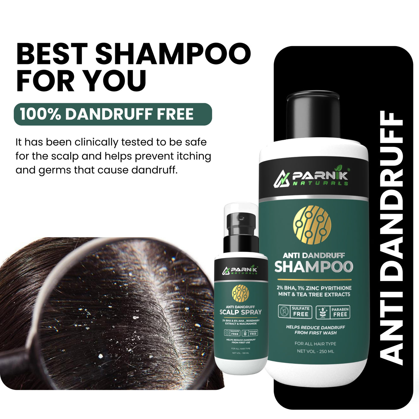 Parnik Naturals Herbal Anti-Dandruff Shampoo + Spray | Complete 2-Step Scalp & Hair Care Solution