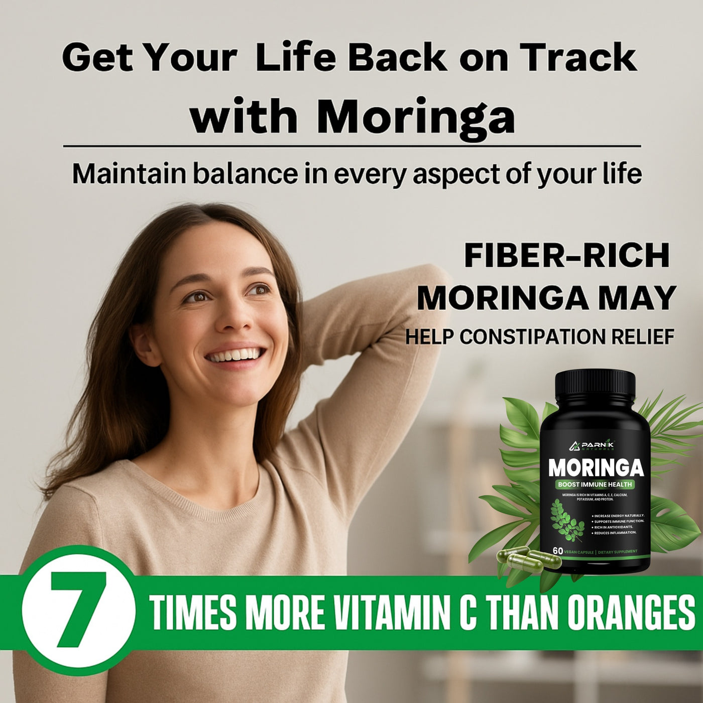 Parnik Naturals Ayurvedic Moringa Capsules 60 – Herbal Supplement for Detox, Immunity & Natural Weight Control