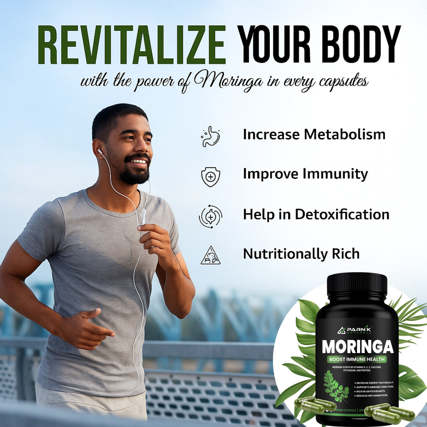 Parnik Naturals Ayurvedic Moringa Capsules 60 – Herbal Supplement for Detox, Immunity & Natural Weight Control