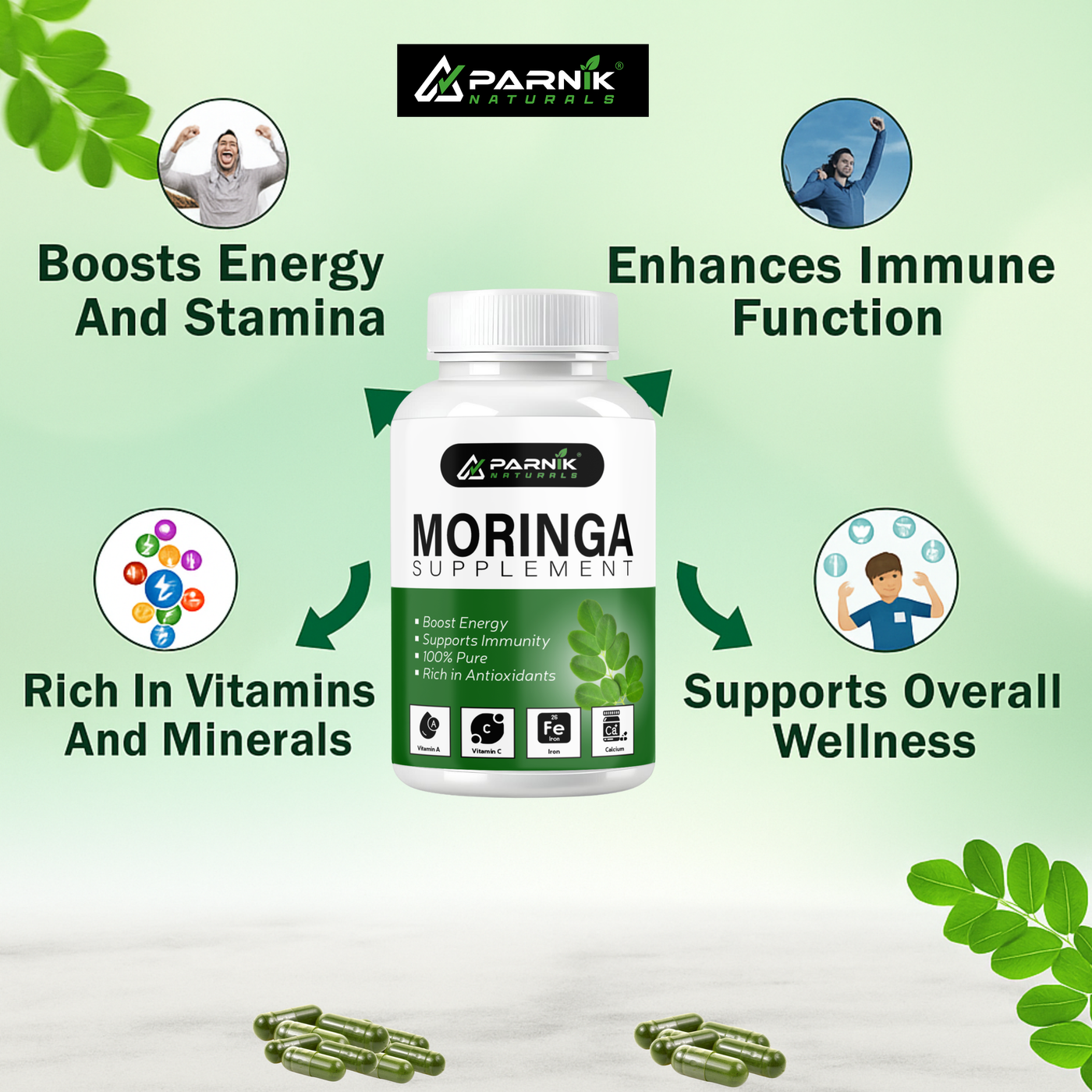 Parnik Naturals Ayurvedic Moringa Capsules 60 – Herbal Supplement for Detox, Immunity & Natural Weight Control